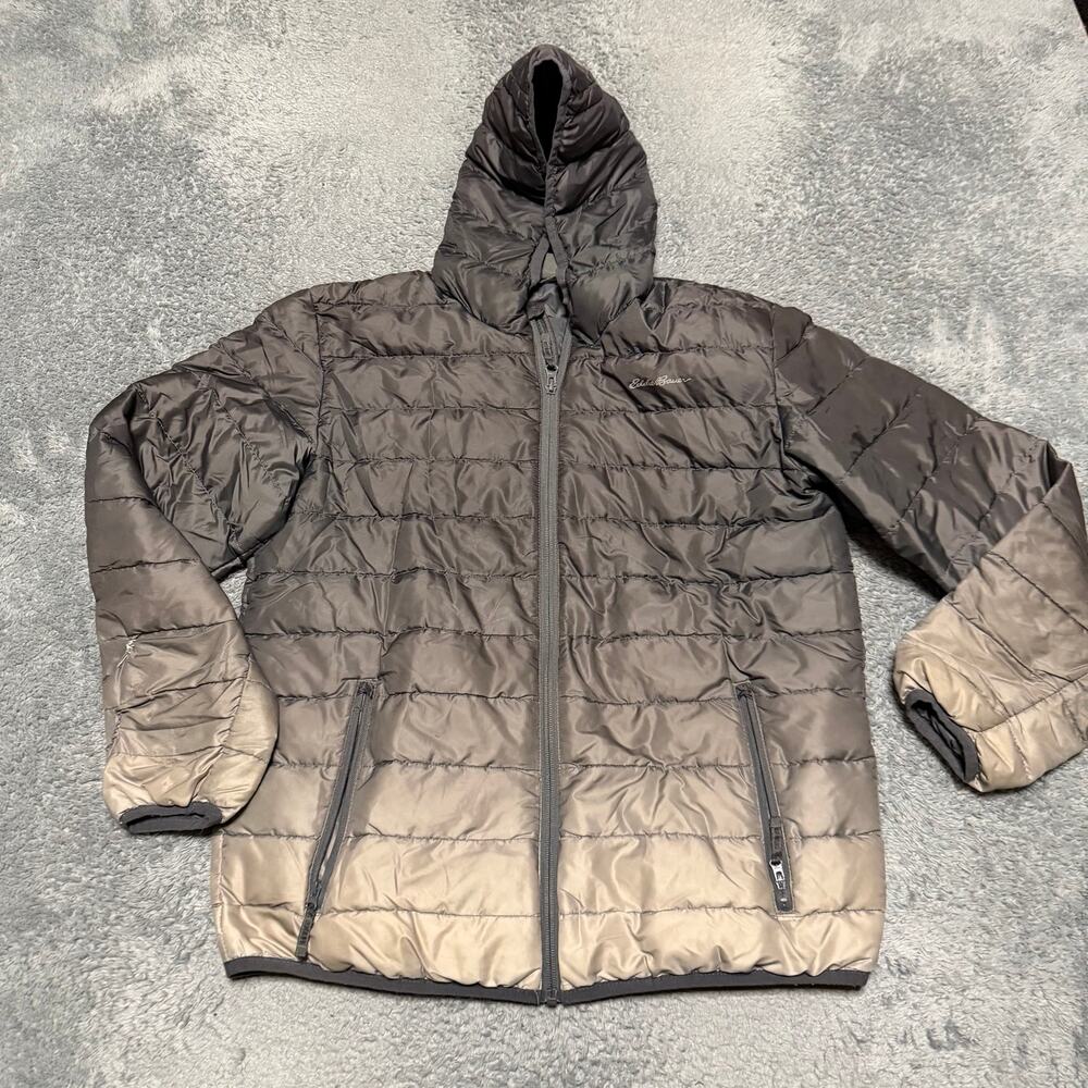Eddie Bauer Puffer Jacket Kids Youth XL 16 Gray Down Hooded Coat